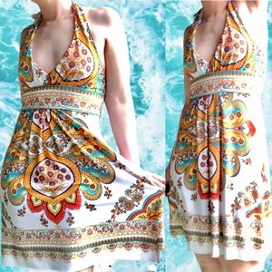 Vibrant Paisley Boho Halter Dress, Size S